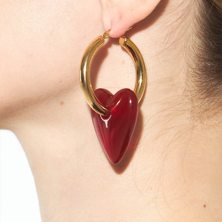 LOVE ACRYLIC HEART EARRINGS WITH 18K GOLD ACCENT