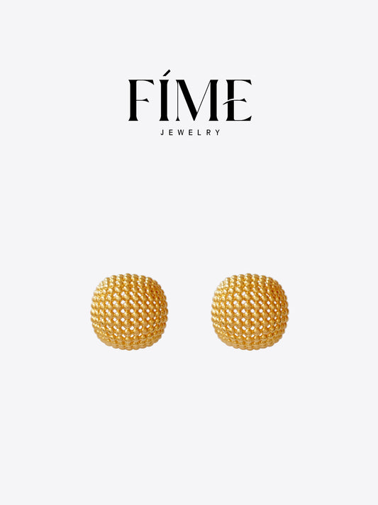 CLASSIC GOLD HONEYCOMB HOLLOW ROUND BEAD EARRINGS