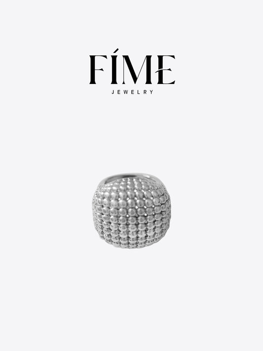 CLASSIC SILVER HONEYCOMB HOLLOW ROUND BEAD RING