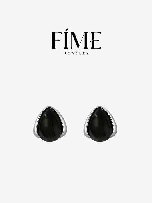 GEM GAZE MIDNIGHT DROP SILVER BLACK AGATE EARRINGS