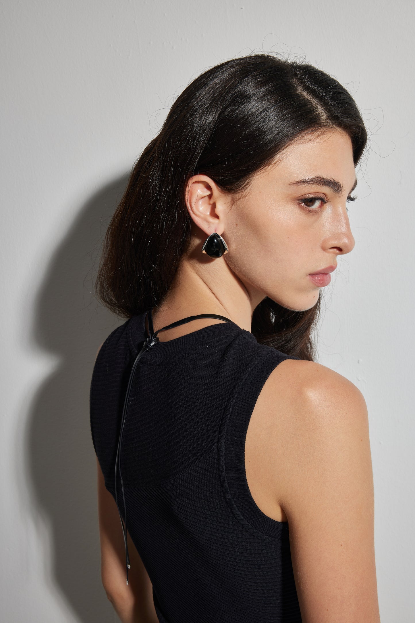 GEM GAZE MIDNIGHT DROP SILVER BLACK AGATE EARRINGS