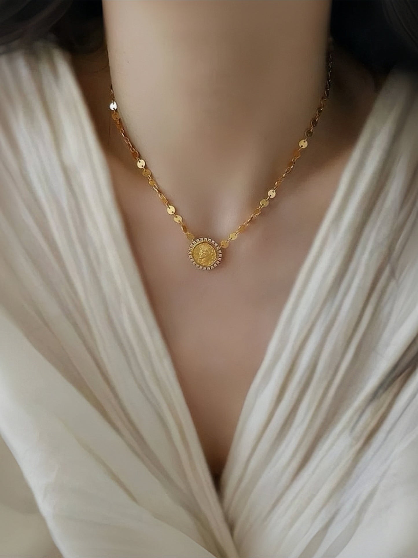 MYSTERIE 18K GOLD LIBERTY GODDESS COIN NECKLACE