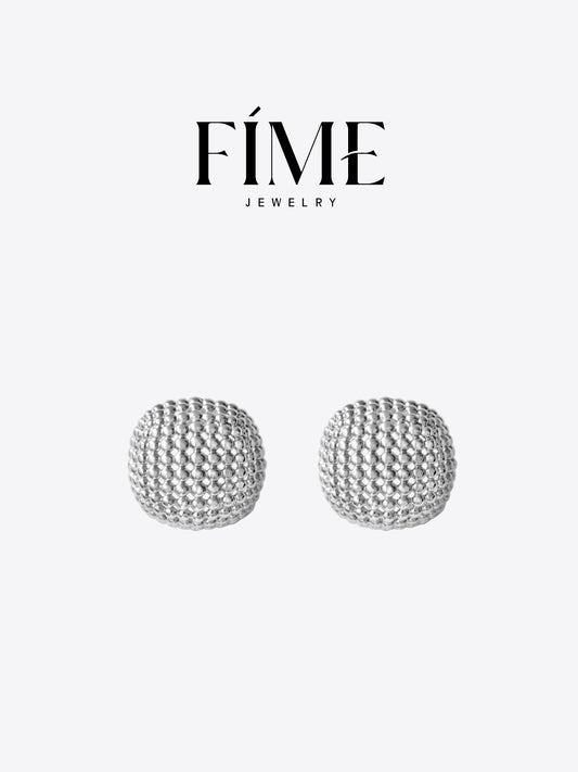 CLASSIC SILVER HONEYCOMB HOLLOW ROUND BEAD EARRINGS