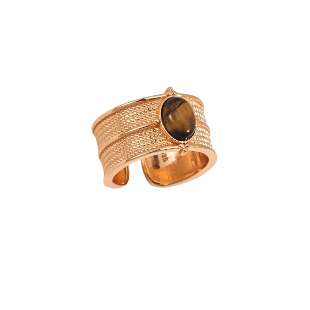 GEM GAZE VINTAGE WIDE TIGER EYE STERLING SILVER RING