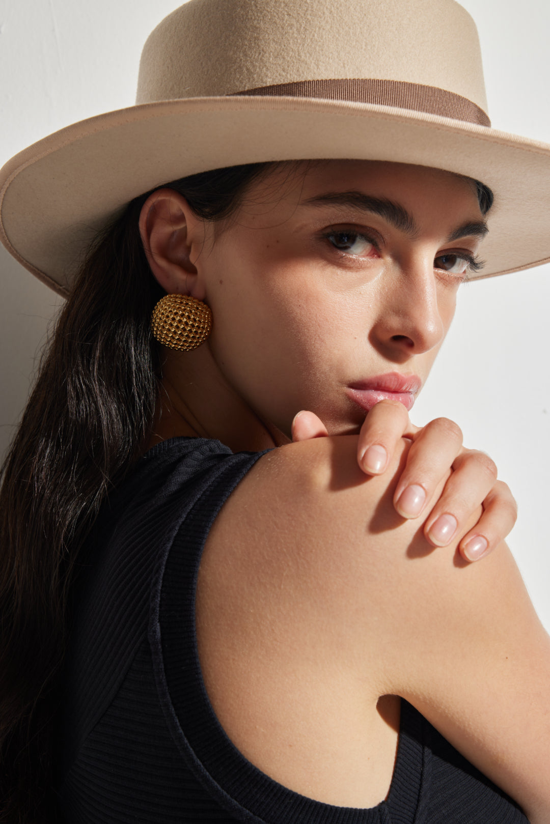 CLASSIC GOLD HONEYCOMB HOLLOW ROUND BEAD EARRINGS