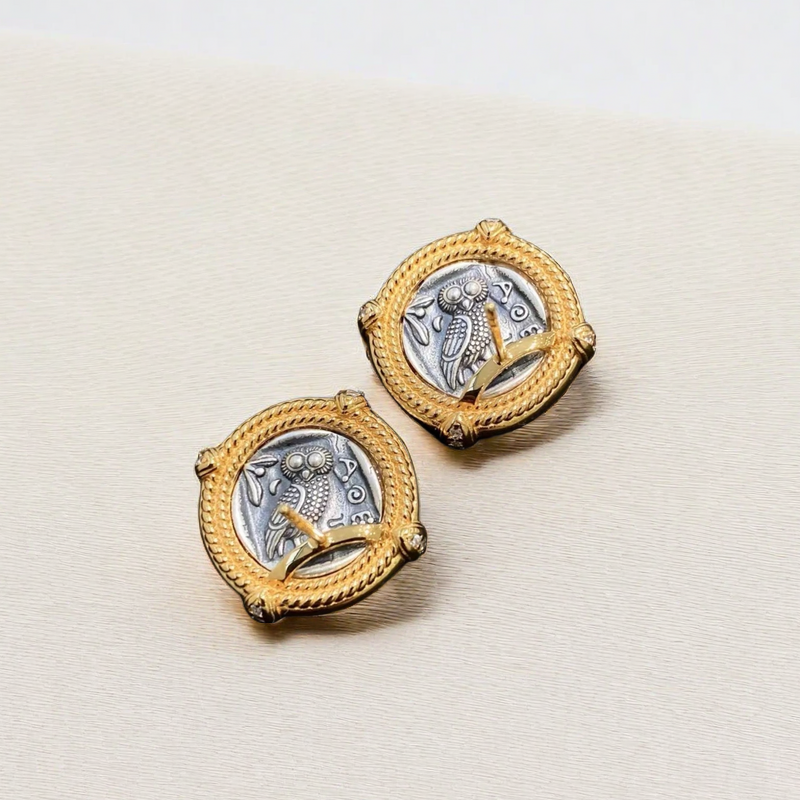 MYSTERIE 18K GOLD ATHENA VINTAGE RELIEF EARRINGS