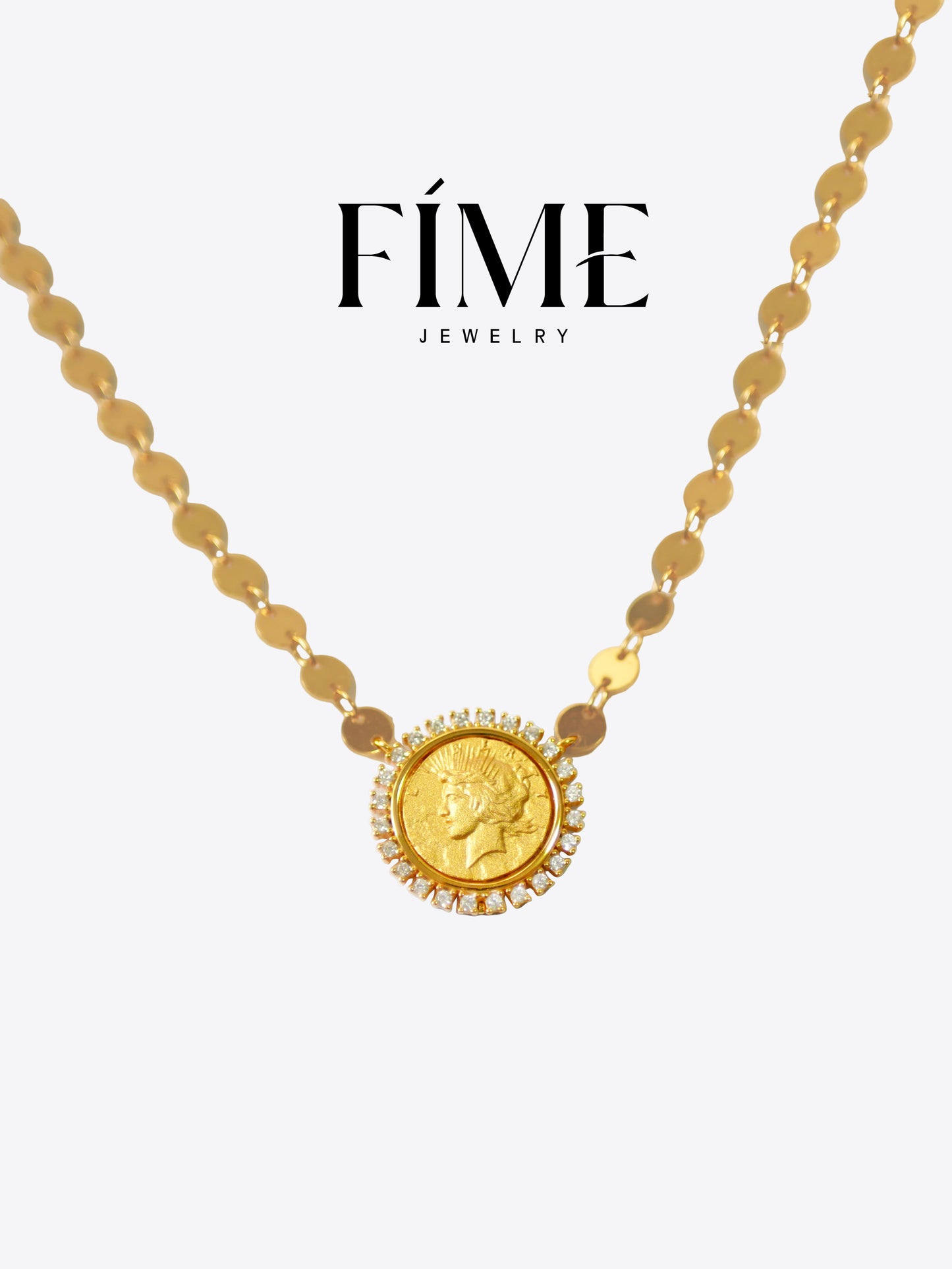 MYSTERIE 18K GOLD LIBERTY GODDESS COIN NECKLACE