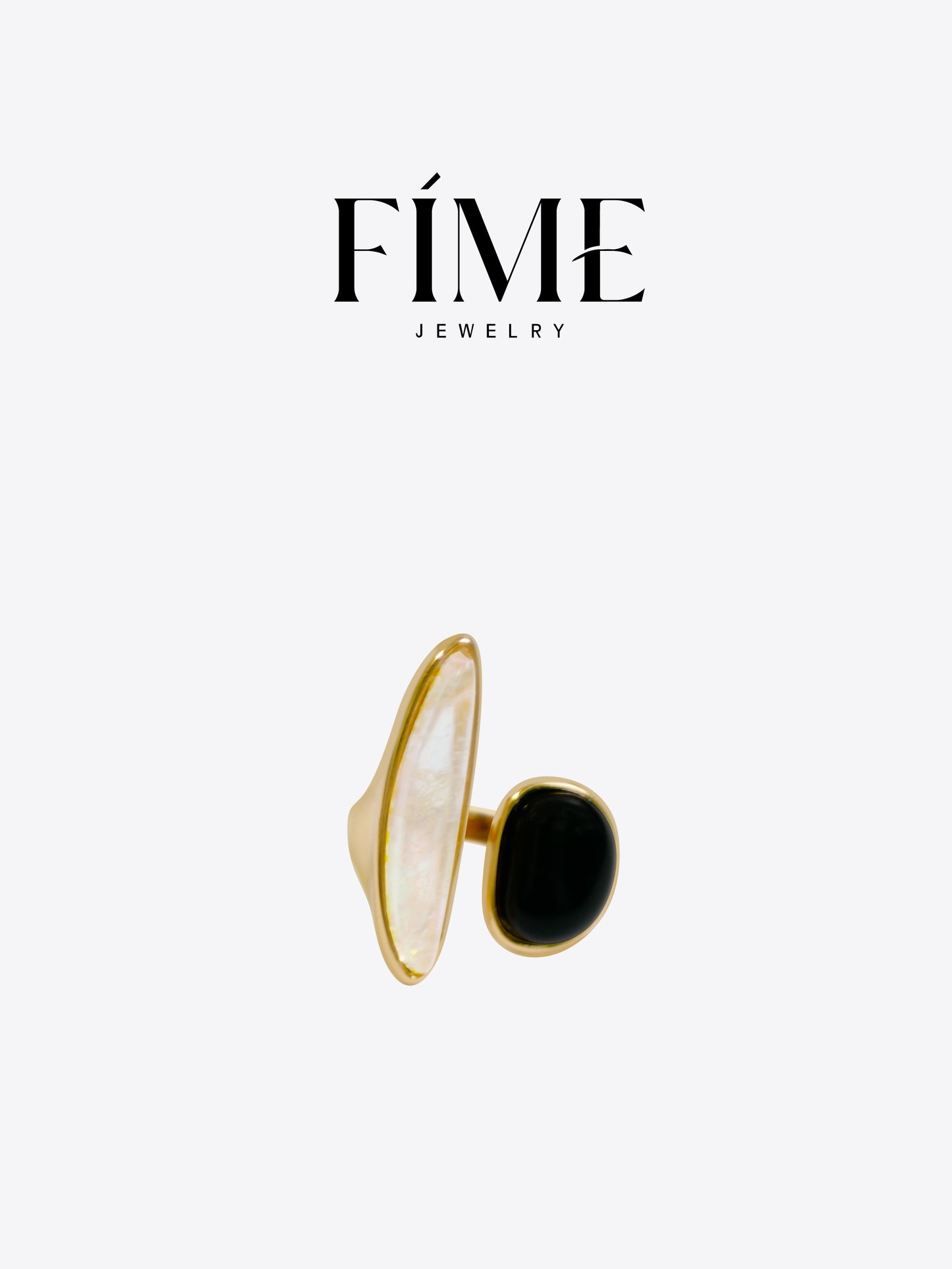 GEM GAZE BLACK AGATE AND SMOKY QUARTZ ADJUSTABLE RING