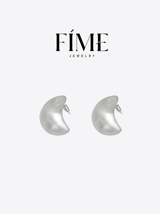 CLASSIC HANDCRAFTED PLATINUM-PLATED  FINE TEXTURED CRESCENT EARRINGS