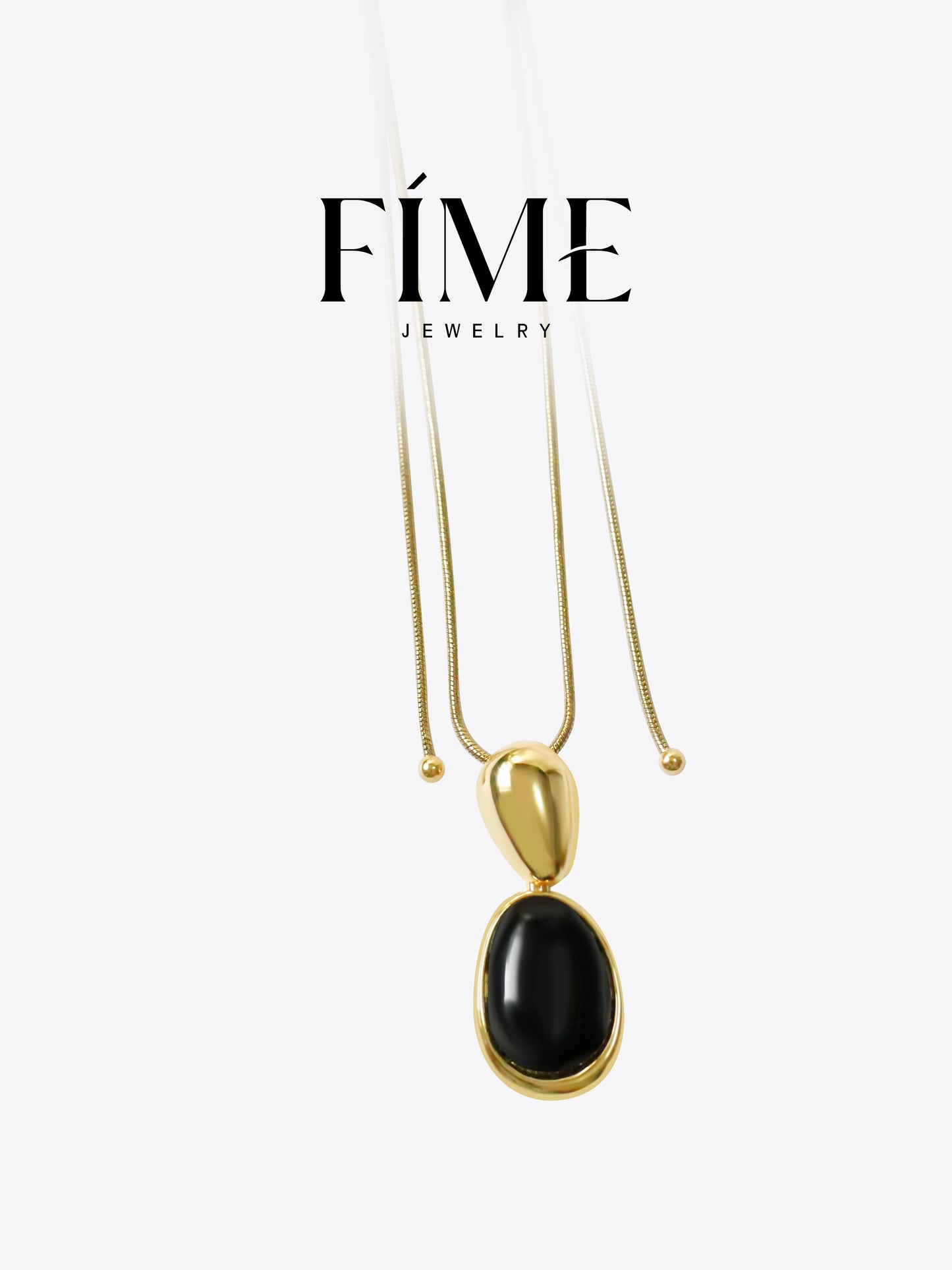 GEM GAZE IRREGULAR BLACK AGATE GLOD ADJUSTABLE NECKLACE
