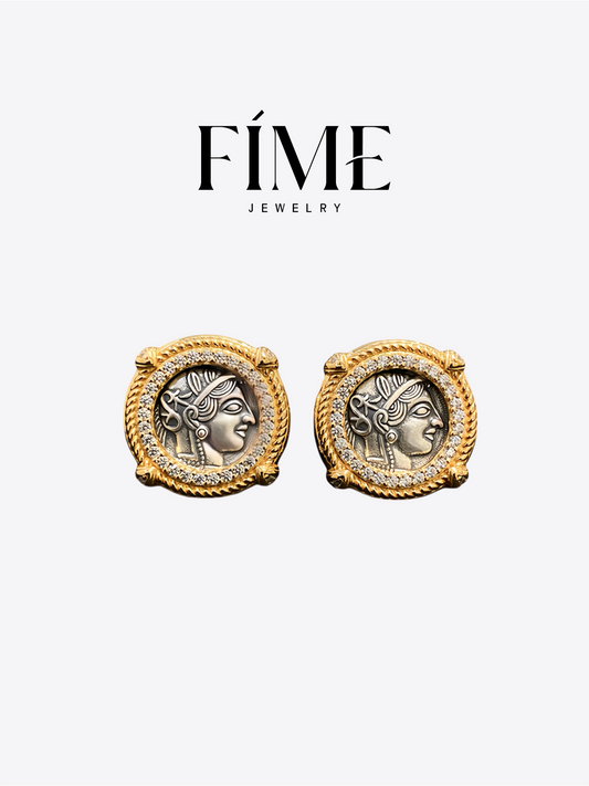 MYSTERIE 18K GOLD ATHENA VINTAGE RELIEF EARRINGS