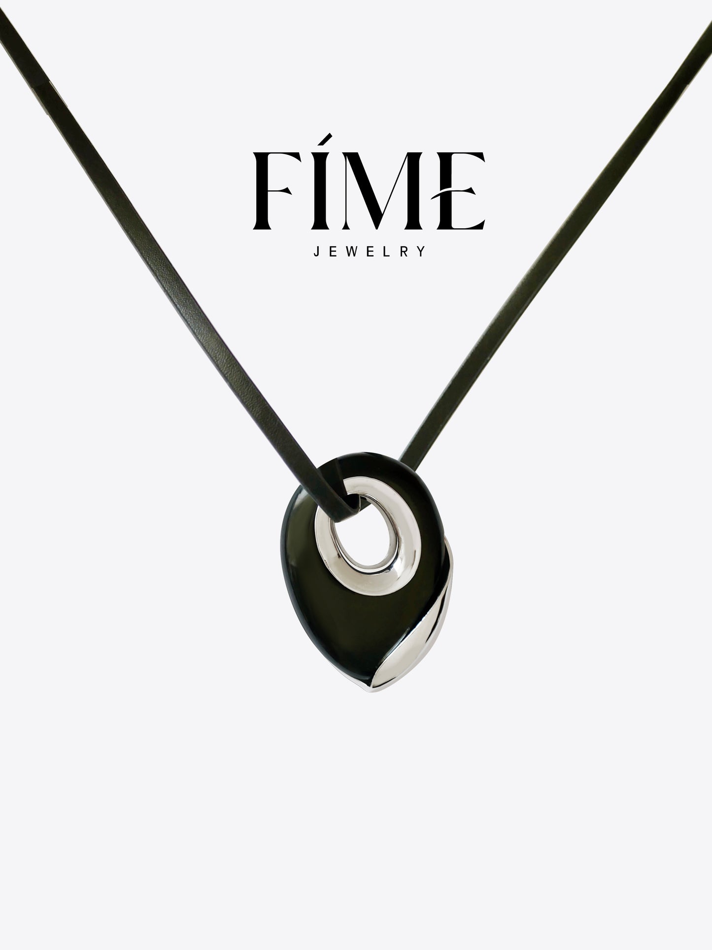 GEM GAZE MIDNIGHT DROP SILVER BLACK AGATE NECKLACE WITH LEATHER CORD