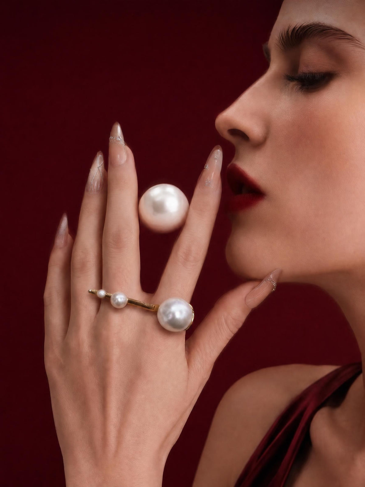 CLASSIC DUAL ORB PEARL GOLDEN ADJUSTABLE RING