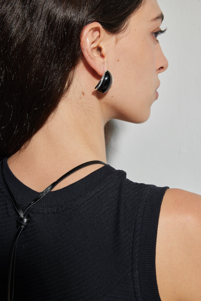 GEM GAZE MIDNIGHT DROP SILVER BLACK AGATE EARRINGS